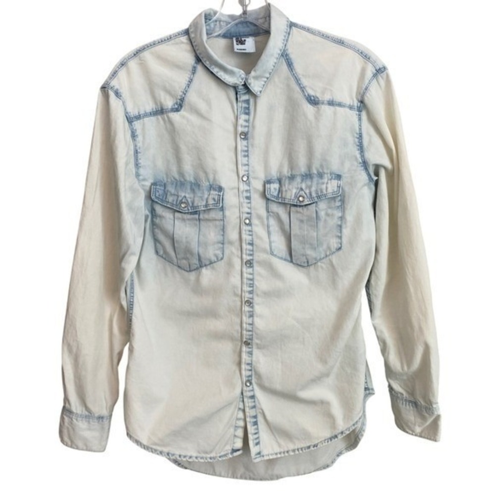 H&M‎ &Denim Womens Light Wash Western Snap Front Denim Shirt US 6
